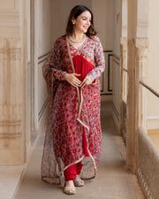 Red Floral Kalidar Suit