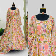 Beige Floral Georgette Gown