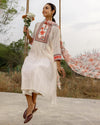 White Cotton Floral Kameez Suit