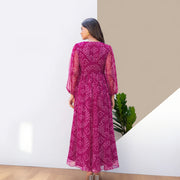 Iconica Signature Maxi – Berry Tara Dress (Bandhani Edition)