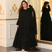 Black Solid Keyhole Neck Cotton Ethnic Maxi Dress With Dupatta