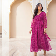 Iconica Signature Maxi – Berry Tara Dress (Bandhani Edition)