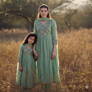 The Polka Dot Mint Green Kurta Set: Twin in Timeless Elegance