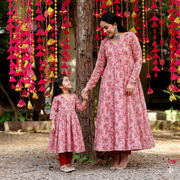 Mirroring Moments: The Flamingo Pink Chiffon Anarkali Suit Combo