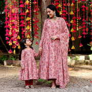 Mirroring Moments: The Flamingo Pink Chiffon Anarkali Suit Combo