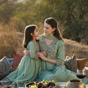 The Polka Dot Mint Green Kurta Set: Twin in Timeless Elegance