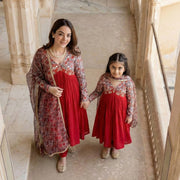 Red Floral Kalidar Suit (Mom & Mini Combo)