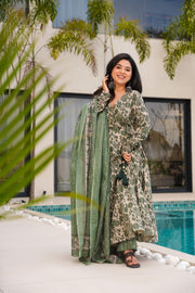 Alpona Green Cotton Anarkali Suit