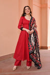 Red Cotton Front Split Suit