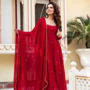 Iconica Luxe Crimson Velvet Anarkali Set