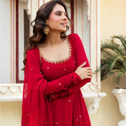 Iconica Luxe Crimson Velvet Anarkali Set