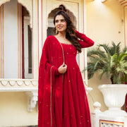 Iconica Luxe Crimson Velvet Anarkali Set