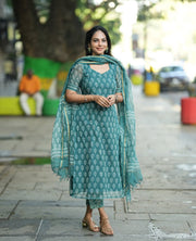 Ayesha Teal Kota Cotton Old Money Salwar Kameez Suit