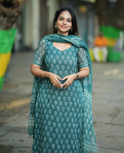 Ayesha Teal Kota Cotton Old Money Salwar Kameez Suit