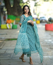 Ayesha Teal Kota Cotton Old Money Salwar Kameez Suit