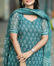 Ayesha Teal Kota Cotton Old Money Salwar Kameez Suit