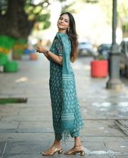 Ayesha Teal Kota Cotton Old Money Salwar Kameez Suit