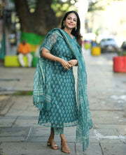 Ayesha Teal Kota Cotton Old Money Salwar Kameez Suit