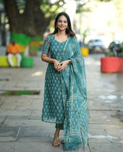 Ayesha Teal Kota Cotton Old Money Salwar Kameez Suit
