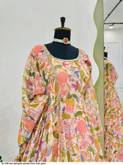Beige Floral Georgette Gown