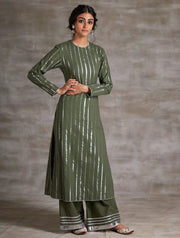 Olive Cotton Silver Glow  Three-Piece Set