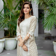 Beige Cotton Kurta And Pant